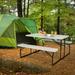 Folding Picnic Table Bench Set Indoor and Outdoor with Wood-like Texture-White