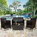 Gymax 4PCS Patio Rattan Conversation Furniture Set Outdoor w/ Black Cushion