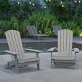 Merrick Lane Set of 2 Poly Resin Folding Adirondack Lounge Chair - All-Weather Indoor/Outdoor Patio Chair in Gray