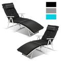 2PCS Outdoor Folding Chaise Lounge Chair Lightweight Recliner w/Cushion