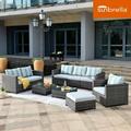 Ovios 9 Pieces Sunbrella Outdoor Patio Furniture Set Rattan Wicker Sectional Sofa All-Weather Conversation Set with Cover and Sunbrella Cushions