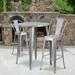 BizChair Commercial Grade 30 Round Silver Metal Indoor-Outdoor Bar Table Set with 2 Cafe Stools