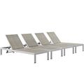 Modern Contemporary Urban Design Outdoor Patio Balcony Chaise Lounge Chair ( Set of 4) Grey Gray Aluminum