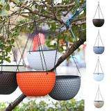 LEAQU Self-Watering Hanging Planter Basket Self Watering Round Resin Hydroponic Garden Flower Pot Set for Plants for Home Garden Porch or Balcony