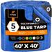Xpose Safety Better Blue Poly Tarp 40 x 40 - Multipurpose Protective Cover - Lightweight Durable Waterproof Weather Proof - 5 Mil Thick Polyethylene