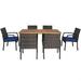 Patiojoy 7- Piece Patio Dining Furniture Set Acacia Wood and Wicker Dining Table Armchairs Navy