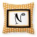 Carolines Treasures CJ1033-NPW1414 Letter N Initial Monogram - Orange Polkadots Fabric Decorative Pillow 14Hx14W