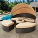 SOLAURA Outdoor Patio Round Daybed with Retractable Canopy & 4 Light Brown Pillow