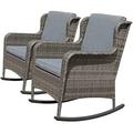 Soleil Jardin Set of 2 Patio Resin Wicker Rocking Chair w/ Cushions Outdoor Furniture Gray Cushions