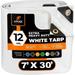 Heavy Duty White Poly Tarp 7 x 30 Multipurpose Protective Cover - Durable Waterproof Weather Proof Rip and Tear Resistant - Extra Thick 12 Mil Polyethylene - by Xpose Safety