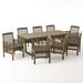 GDF Studio Cassia Outdoor Acacia Wood 9 Piece Expandable Dining Set with Cushion Gray and Dark Gray