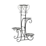 TFCFL 4 Tier Iron Flower Rack Plant Stand Wood Shelves Display Shelf (Indoor outdoor)