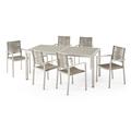 GDF Studio Orleans Outdoor Aluminum and Rope 7 Piece Dining Set with Glass Tabletop Gray Silver and Taupe