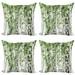 Woodland Throw Pillow Cushion Case Pack of 4 Birch Trees in the Forest Summertime Wildlife Nature Outdoors Themed Picture Modern Accent Double-Sided Print 4 Sizes White Green by Ambesonne