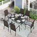 Sophia & William 7 Pieces Patio Dining Set Wicker Chairs & Umbrella Table