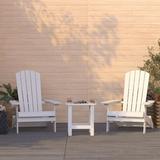 Merrick Lane Set Of Two White Folding Adirondack Patio Chairs With Matching Outdoor Side Table