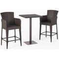 Noble House Leo Outdoor 3-Pc Square 26 Multi Brown Wicker Bar Set