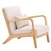 Outdoor Wooden Club Chair with Beige Cushions Modern Back Dining Chairs 1 Seat Sofa