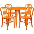 Flash Furniture Chad Commercial Grade 30 Round Orange Metal Indoor-Outdoor Table Set with 4 Vertical Slat Back Chairs