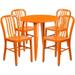 Flash Furniture Chad Commercial Grade 30 Round Orange Metal Indoor-Outdoor Table Set with 4 Vertical Slat Back Chairs