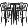 Flash Furniture Richard Commercial Grade 24 Round Black Metal Indoor-Outdoor Bar Table Set with 4 Vertical Slat Back Stools