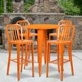 Flash Furniture Commercial Grade 30 Round Orange Metal Indoor-Outdoor Bar Table Set with 4 Vertical Slat Back Stools
