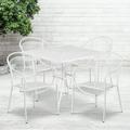 Flash Furniture Commercial Grade 35.5 Square White Indoor-Outdoor Steel Patio Table Set with 4 Round Back Chairs