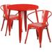Flash Furniture Commercial Grade 30 Round Red Metal Indoor-Outdoor Table Set with 2 Arm Chairs