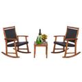 Patiojoy 3 PCS Patio Rattan Bistro Set Outdoor Rocking Chairs & Table Set Rustic Brown