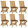 Anself Set of 6 Foldable Patio Chairs with Taupe Cushion Teak Wood Side Chair for Garden Backyard Poolside Beach Outdoor Furniture 18.5in x 23.6in x 35in