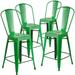 Flash Furniture Commercial Grade 4 Pack 24 High Distressed Green Metal Indoor-Outdoor Counter Height Stool with Back