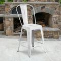 Flash Furniture Commercial Grade 4 Pack 24 High Distressed White Metal Indoor-Outdoor Counter Height Stool with Back