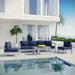 Modway Shore 5 Piece Outdoor Patio Aluminum Sectional Sofa Set in Silver Navy