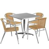 Bowery Hill 5 Piece Square Patio Dining Set in Aluminum and Beige