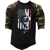 Men s Firefighter Thin Red Line American Flag Camo Raglan Baseball T-Shirt Small Camo