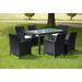 Anself 7 Piece Outdoor Patio Dining Set Poly Rattan Glass Top Dining Table and 6 Chairs with Cushions Sectional Conversation Set Backyard Garden Furniture Space Saving