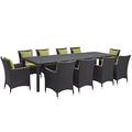 Modern Contemporary Urban Design Outdoor Patio Balcony Eleven PCS Dining Chairs and Table Set Green Rattan