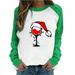 Merry Christmas Shirts Women Christmas Wine Cup Print Sweartshirt Tops Long Sleeve Raglan Splicing Baseball Tee Shirts