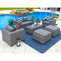 Tuscany 6-Piece M Resin Wicker Outdoor Patio Furniture Lounge Sofa Set with Loveseat Two Armchairs Two Ottomans and Coffee Table (Half-Round Gray Wicker Sunbrella Canvas Charcoal)