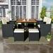 9 Piece Outdoor Dining Table Set Sesslife Black Rattan Patio Furniture Dining Table with 4 Chairs and 4 Stools Lawn Garden Balcony Sectional Conversation Set