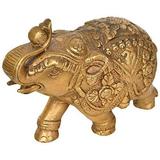 Decorated Elephant with Upraised Trunk (Supremely Auspicious According to Vastu) - Brass Statue