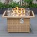 LeisureMod Mace Wicker Patio Modern 44 55 000 BTU Propane Fire Pit Table With Glass Shield With Crystal Stones & Lid in Light Brown