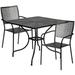 Flash Furniture Oia Commercial Grade 35.5 Square Black Indoor-Outdoor Steel Patio Table Set with 2 Square Back Chairs