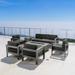 Bridget Outdoor 7 Piece Aluminum Sofa Chat Set with Cushions and Rectangular Fire Table Grey Light Grey