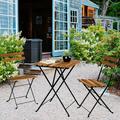 3 Pieces Outdoor Furniture Set SYNGAR Patio Bistro Table and Stools Conversation Set with Removable Cushions Wood Folding Dining Table and Chairs for Poolside Garden Porch Balcony Brown D1235