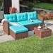 JOIVI Patio Set PE Wicker Rattan Outdoor Conversation Set Tempered Glass Coffee Table Blue