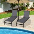 Costway 2 PCS 6-Position Lounge Chair Chaise Aluminium Adjust Recliner Grey