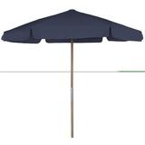 7.5 ft. Hex Beach Umbrella 6 Rib Push Up Natural Oak with Navy Blue Vinyl Coated Weave Canopy