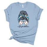 Trenz Shirt Company Womens Messy Bun Baseball Mom Short Sleeve Graphic T-Shirt Baby Blue-Large