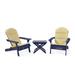 GDF Studio Cartagena Outdoor Acacia Wood 3 Piece Adirondack Chair Chat Set with Cushions Khaki and Navy Blue